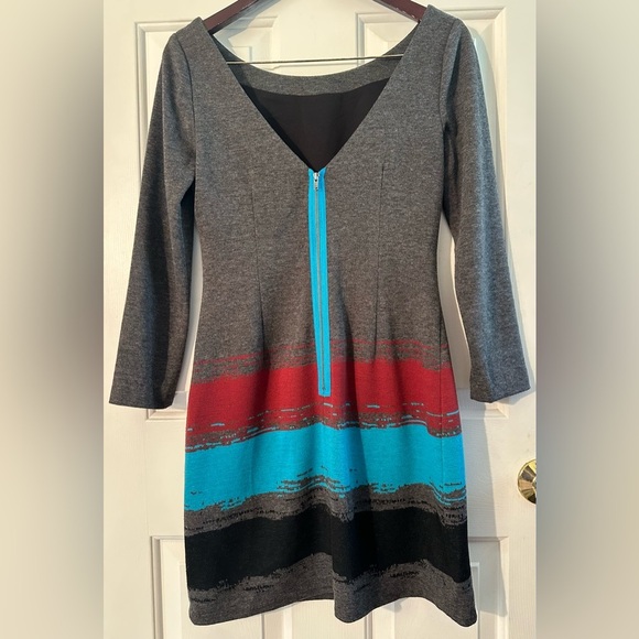 PLENTY by Tracy Reese Anthropologie Small Color Block Mini Sweater Dress Deep V - Picture 5 of 13